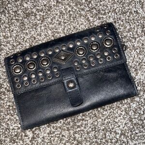 Patricia Nash Italian Leather Studded Black Wallet